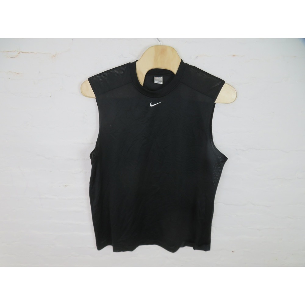 Vintage Nike Fit Dry Tank Top Mens 2XL Black Mesh Center Swoosh y2k Baggy